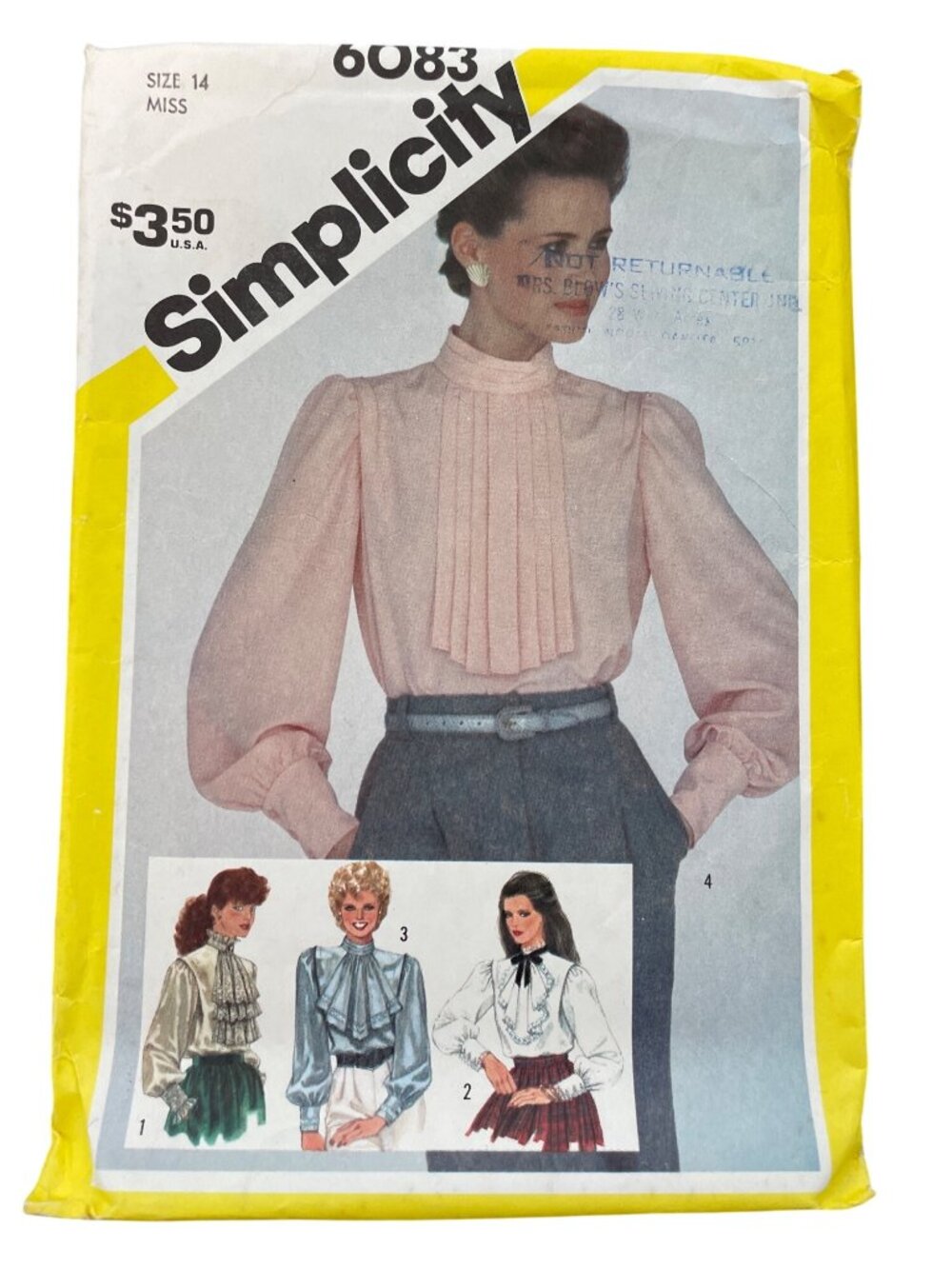 Vintage 80s Simplicity 6083 Sewing Pattern Size 14 Pullover Blouse w/ Jabot CUT
